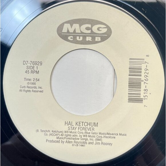 Hal Ketchum Stay Forever / Every Little Word 45 Vinyl 90s Country MCG Curb - Picture 1 of 6